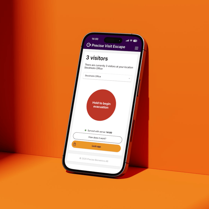 Beredskap vid nödsituationer – Vår evakueringsapp och besökssystem Precise Visit ger dig omedelbar tillgång till en evakueringslista i realtid, verktyg för att avregistrera besökare och aviseringar i realtid.